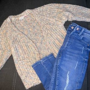 2pcs -knit sweater & distressed jeans
